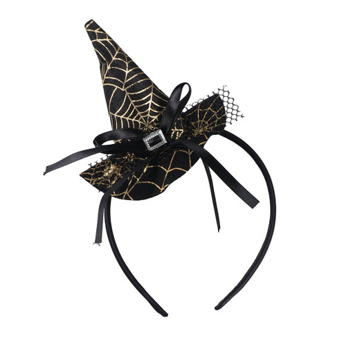 Home Decorations, Girls Witch Hat Yellow Spider Web Pattern Halloween Headband Novelty Hair Band Hair Headpiece Halloween Carnival Masquerade Party Cosplay Costume (Yellow)