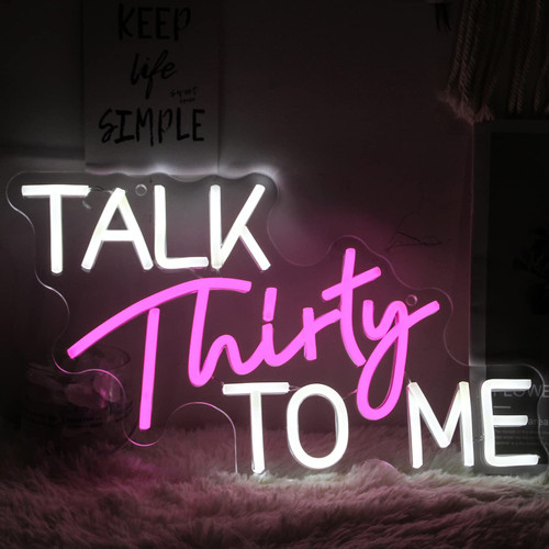 Jesalah Talk Thirty To Me Neon Sign Dimmable 30th Birthday Neon Light Party Words Neon Signs For Wall Decor Led Pink White Light Signs For Bedroom Home Bar Birthday Gift For Girls USB Sign