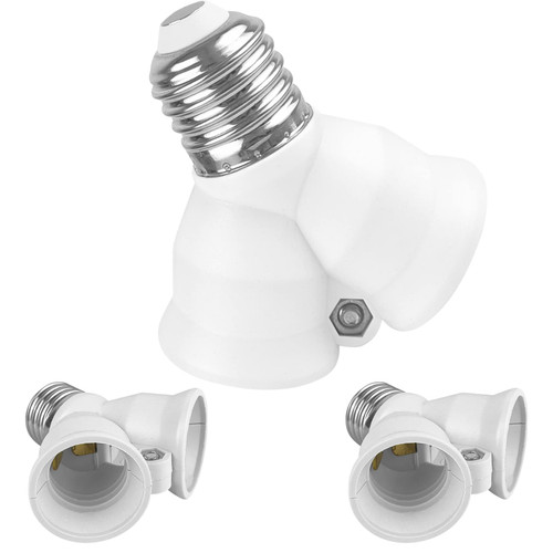 2 in 1 E26 Socket Splitter Adapter, 2 E26 Standard Medium Base Bulbs in One Socket Y-Shape Light Bulb Socket Converter, Maximum 200W and 200? Heat Resistant Light Socket Splitter, 3 Pack
