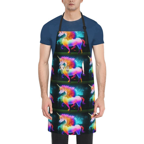 Unicorn Pattern Apron With Pockets Adjustable Neck Strap Apron For Women And Men Kitchen Cooking And Grill