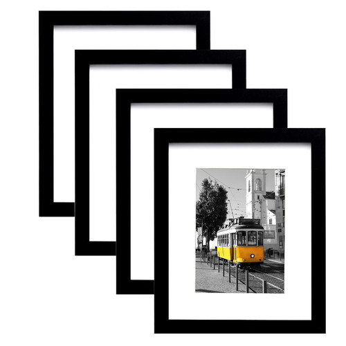 Picrit 8x10 Picture Frame for Wall Mounting or Table Top Display Set of 4, Made of High Definition Real Glass, Display 5x7 with Mat or 8x10 Without Mat