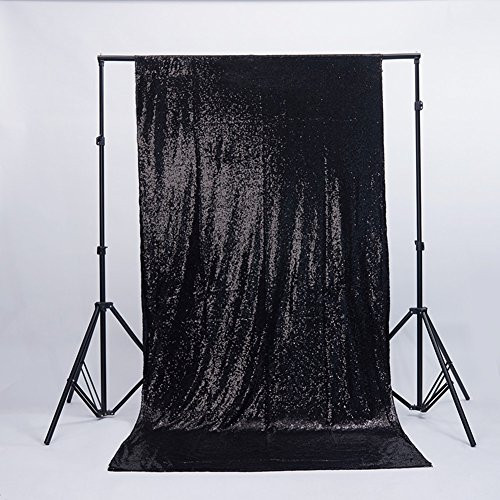 Zdada Black 7ftx7ft Shimmer Ceremony Background Sequin Photography Satin Backdrop for Christmas/Home Decoration