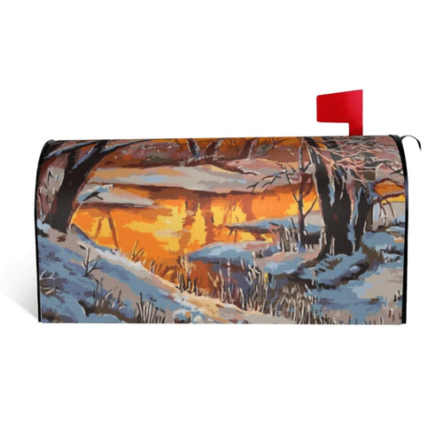 Sunset and Snow Mailbox Cover Standard Size 25.5x21 in Magnetic Mailbox Wrap Post Box Cover for Garden Yard Decor