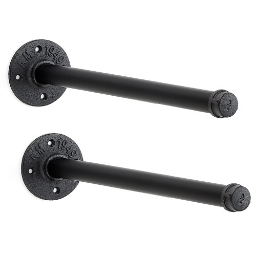6 Pack Pipe Shelf Bracket 12 Inch Heavy Duty Floating Shelf Bracket, 1/2" Industrial Pipe Shelving Wall Mounted Brackets for Shelves Black Cast Iron Pipe Shelves Brackets