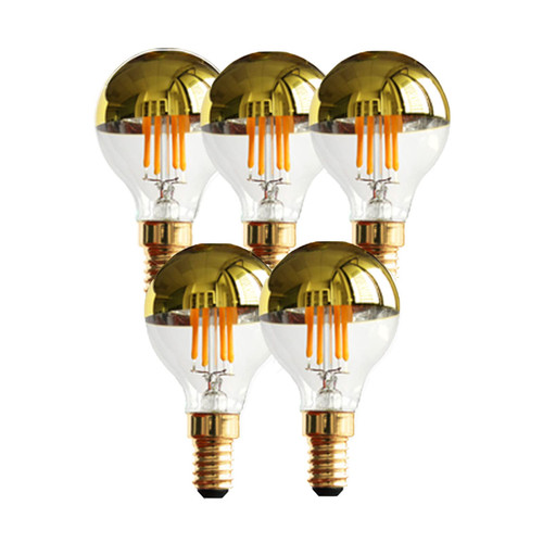 G14(G45) Half Chrome Light Dimmable 4W(40W Equivalent) E12 LED Candelabra Bulbs Warm White 2700K 400Lm Filament Vintage Bulb with Golden Mirror Decorative Edison Globe Bulb for Indoors(5 Pack)