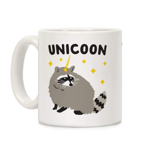 LookHUMAN Unicoon Raccoon Unicorn White 11 Ounce Ceramic Coffee Mug