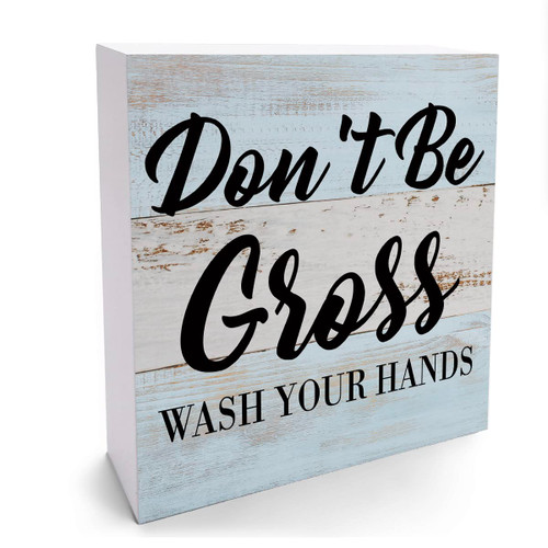Funny Bathroom Sign Bathroom Decor Desk Decor Wooden Box Sign Rustic Wood Block Plaque Box Sign for Home Farmhouse Restroom Toilet Washroom Shelf Table Decoration Don't Be Gross Wash Your Hands Sign