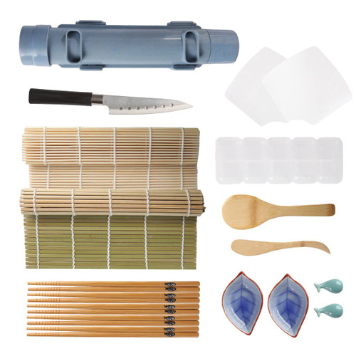Fovanga Sushi Making Kit, All in One Sushi Bazooka Roller Kit with Sushi Knife, Bamboo Mats, Bazooka Roller, Rice Mold, Sushi Mats, Rice Paddle, Rice Spreader, Chopsticks, Sauce Dishes