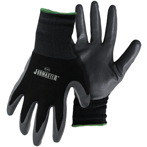 BOSS Men's JobMaster Nylon Nitrile Coated Palm Work Glove, Abrasion Resistant, Non-Slip Grip, Black, Medium, (8442M)