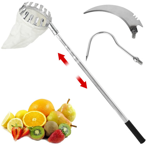 Protoiya Fruit Picker Tool, Fruit Picking Harvester with 60 in Telescopic Extendable Pole and Non Slip Grip Handle, Fruit Picking Equipment for Apple Pear Lemon Orange Harvesting