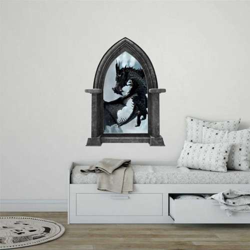 Castle Scape BLACK DRAGON Stone Castle Window Wall Decal Sticker Mural Medieval Mythical Fantasy Fairytale Game Decor Wall Mural Sticker wall art Removable Vinyl decals For Playroom Nursery,28'' ae423 Castle Scape BLACK DRAGON Stone Castle Window Wall Decal Sticker Mural Medieval Mythical Fantasy Fairytale Game Decor Wall Mural Sticker wall art Removable Vinyl decals For Playroom Nursery,28'' ae423