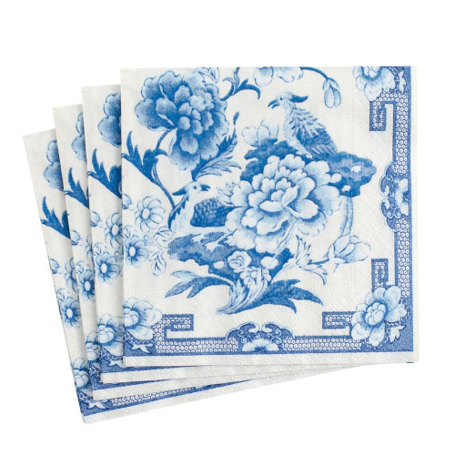 Caspari Blue & White Paper Luncheon Napkins - Two Packs of 20