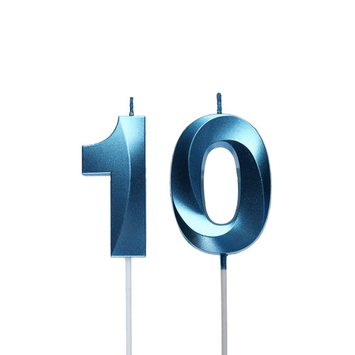 Blue 10th Birthday Candles, Number 10 Cake Topper for Birthday Decorations Party Decoration