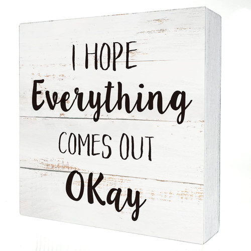 Farmhouse Bathroom Wood Box Sign Home Decor, Rustic I Hope Everything Comes out Okay Bathroom Wooden Box Sign Block Plaque for Wall Tabletop Decoration