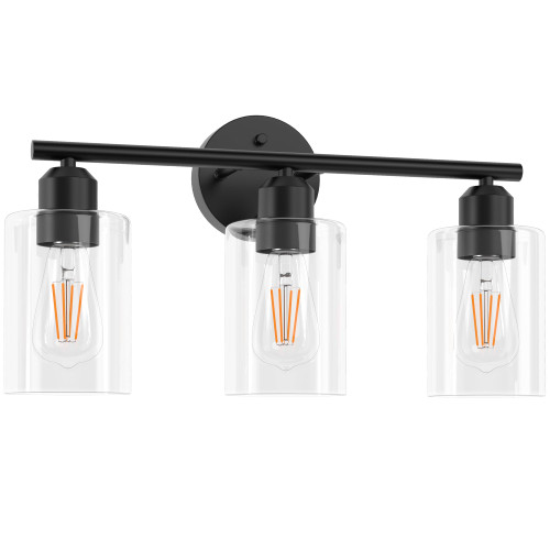 Espird Bathroom Vanity Light Fixtures Matte Black Bathroom Lighting Fixture, 3 Light Bathroom Light Fixture Over Mirror, Modern Black Vanity Light, UL Certification Wall Sconces with Glass Shades