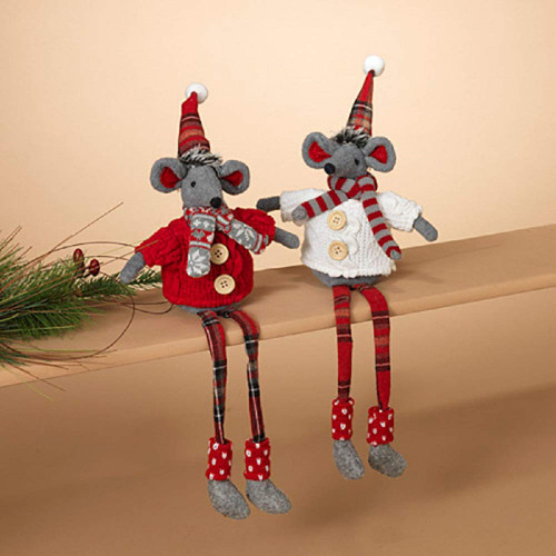 Gerson Mice in Sweaters Plush Holiday Shelf Sitters - Set of 2