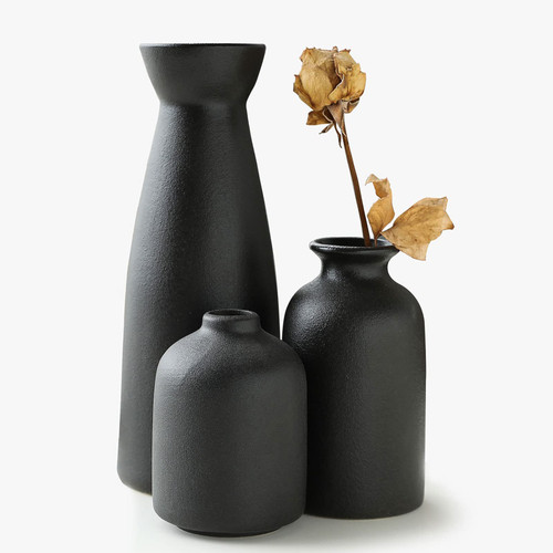 KIOXOHO Black Ceramic vase Set-3 Small Flower vases for Decor,Modern Rustic Farmhouse Home Decor,Decorative vase for Pampas Grass&Dried Flowers,idea Shelf,Table,Mantel,entryway,Bookshelf Decor KIOXOHO Black Ceramic vase Set-3 Small Flower vases for Decor,Modern Rustic Farmhouse Home Decor,Decorative vase for Pampas Grass&Dried Flowers,idea Shelf,Table,Mantel,entryway,Bookshelf Decor