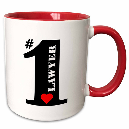 3dRose Number Lawyer Big Numeral One Heart Two Tone Mug, 11 oz, Red/White
