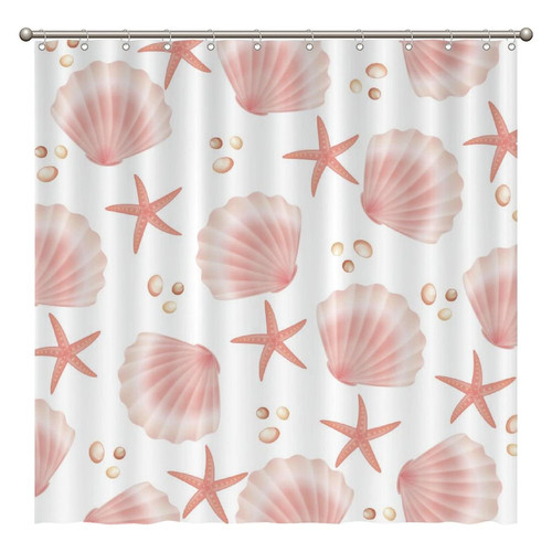 ArogGeld Sea Shells Starfish Shower Curtain Pink Sea Pattern Shower Curtains Bathroom Curtains Custom Durable Polyester Fabric Holiday Shower Curtain for Bathroom 72x72 Inches Set with 12 Hooks