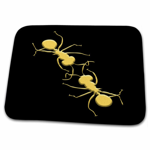 3dRose Silhouette image of two ant insects. Yellow on black funny... - Dish Drying Mats (ddm-346121-1)