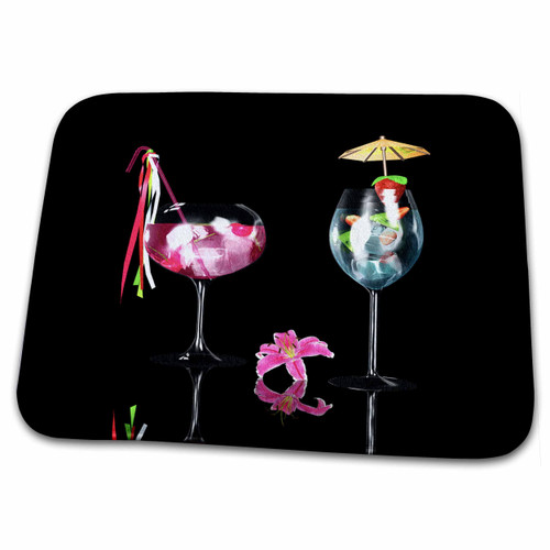 3dRose Two colorful cocktails and a lily reflect at the bar - Dish Drying Mats (ddm-181729-1)