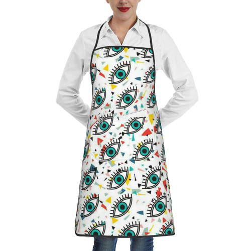 Eyes Apron, Cooking Kitchen Aprons Waterproof Bib Kitchen Apron With 2 Pockets Long Ties