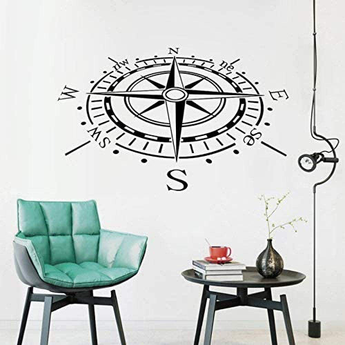 RTYUIHN Wall Sticker 3D Compass Vinyl Decal Wall Art Decal Car Boat Window Wall Nautical Anchor Boat 3D Living Room Home Decoration Wall Sticker 3d57X39Cm