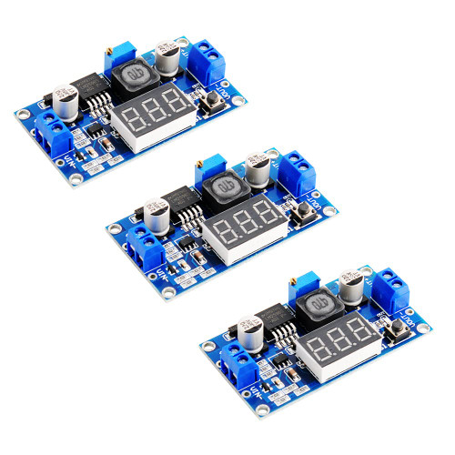 Stemedu 3PCS LM2596 DC to DC Buck Converter 4-40V to 1.25-37V Adjustable Voltage Regulator Step-Down Module with LED Voltmeter Display 3A