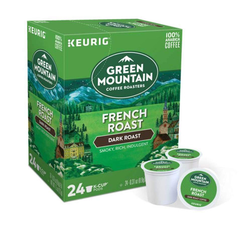 Green Mountain Coffee Pods K-Cups For Keurig Machines Flavored K Cup (All Count Fresh Capsules) Light / Medium / Dark Roast Long Expiry ALL FLAVORS (24 K-Cups French Roast Coffee)