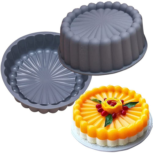 Enfudid Silicone Charlotte Cake Pan - 7.7 inch Round Cake Molds, Reusable Round Baking Molds for Strawberry Shortcake Cheesecake Brownie Tart Pie
