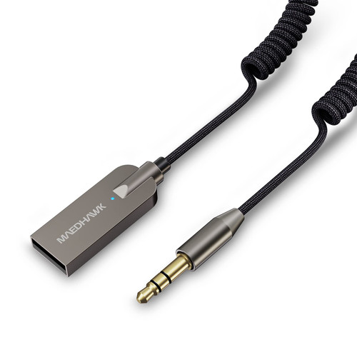 MaedHawk Aux Bluetooth Adapter for Car, Aux to Bluetooth 5.3 Adapter for Music/Hands-Free Calls [Stronger Mic], 3.5mm USB Bluetooth Receiver for Car Audio, Home Stereo, Speaker