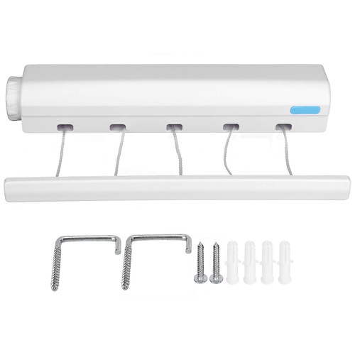 Retractable Clothesline, Retracting Indoor Clothes line Wall Mounted Heavy Duty Drying 5 Lines Adjustable Dryer Rope Portable Washing Wet Dry Hanging String Rack for Laundry Outdoor Hotel (Five Ropes)