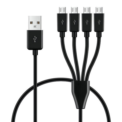 GELRHONR Short Micro USB Splitter Cable,4 in 1 USB 2.0 A Male to Four Micro USB Male Charging Cord Multi Micro USB Data Sync Adapter Cable Split Micro USB Connection Wire (Black-0.5m-4 Mrico)