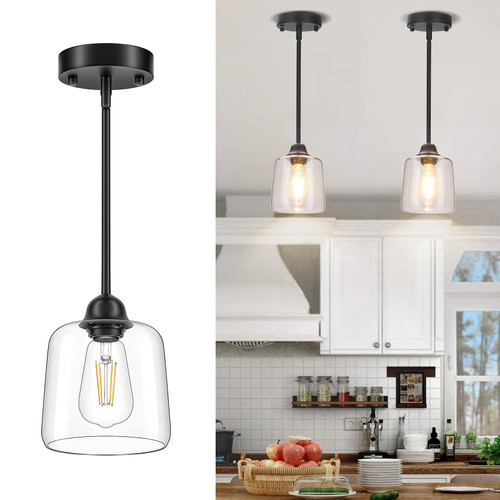 Licperron Modern Pendant Light Fixtures for Kitchen Island, Industrial Hanging Ceiling Light with Clear Glass Shade, Farmhouse Black Pendant Lamp for Living Room Hallway Bedroom Dining Room, 1 Pack Licperron Modern Pendant Light Fixtures for Kitchen Island, Industrial Hanging Ceiling Light with Clear Glass Shade, Farmhouse Black Pendant Lamp for Living Room Hallway Bedroom Dining Room, 1 Pack