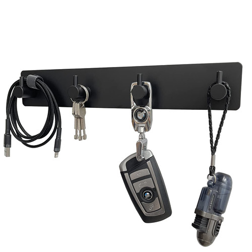 Key Holder for Wall,Key Hooks Decorative for Wall,Adhesive Adhesive Key Organizer Key Hanger Stainless Key Hooks Hanging Keys Towel Hanger for Entryway, Kitchen, Bedroom,Bathroom (4 Hooks, Black)