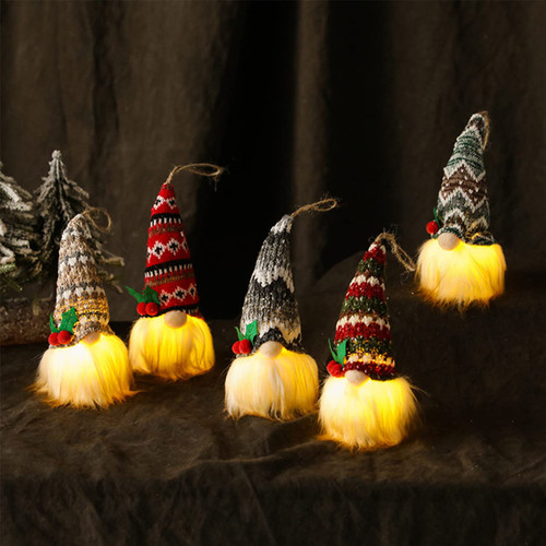 BODLYL Lighted Tomte Gnomes Christmas Ornaments,Handmade Swedish Santa Gnomes Plush Santa Elf Lights Table Home Decor Ornaments Pack of 5,Christmas Tree Hanging Decoration