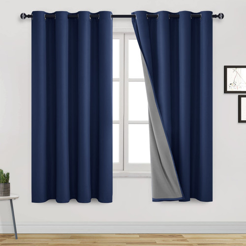 DWCN Blackout Navy Blue Curtains for Living Room Thermal Insulated Light Blocking Full Room Darkening Noise Reducing Grommet Top 2 Panels Curtain (Navy Blue,52" W x 72" L)