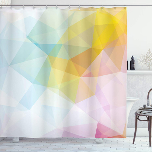 Ambesonne Abstract Shower Curtain, Pale Modern Rainbow Ombre Colored Image Squares and Sharp Lines, Cloth Fabric Bathroom Decor Set with Hooks, 69" W x 84" L, Pale Blue Yellow