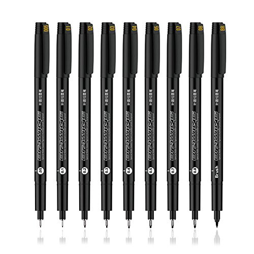 Set of 9 Black Micro-Pen Fineliner Ink Pens - Fine Point Micro-Line Pen, Waterproof Archival ink - Multiliner - Sketching, Anime, Artist Illustration, Technical Drawing, Office Documents, Scrapbooking Set of 9 Black Micro-Pen Fineliner Ink Pens - Fine Point Micro-Line Pen, Waterproof Archival ink - Multiliner - Sketching, Anime, Artist Illustration, Technical Drawing, Office Documents, Scrapbooking