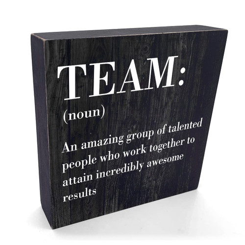 Inspirational Team Noun Office Decor Desk Decor Wooden Box Sign Rustic Black Wood Block Plaque Box Sign for Home Office Desk Shelf Table Decoration Coworker Gift Team Definition Teamwork Sign