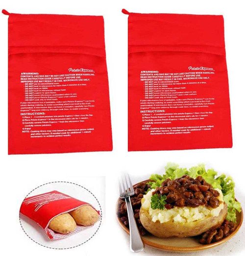 Microwave Potato Bag, 2 Pack of Reusable Microwave Cooker Bag Baked Pouch Potato Bag for Any Type of Potatoes Express Bake Just in 4 Minutes,Red