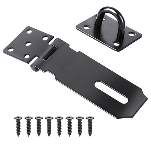 Hasp Locks Padlock Hasp 4 Inch Door Hasp Latch Lock Stainless Steel Padlock Clasp Hasp Lock Black Gate Lock Hasp with Fixing Screw for Doors, Cabinets, Closets