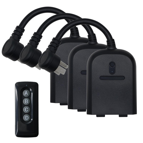 BSEED Remote Control Outlet Plug, Outdoor Plug with Cover Weatherproof, Wireless Outdoor Remote Control Outlet Light Switch for Christmas Lights, String Lights, 1 Remote 3 Dual Outlets Kit, 100ft, 15A