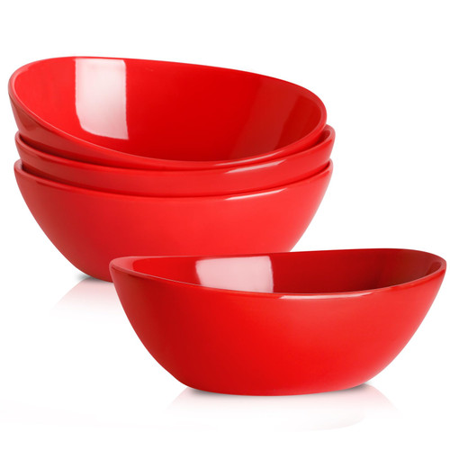 Hasense Porcelain Salad Serving Bowls, Large Serving Bowls for Entertaining Parties, 36 Ounce Oval Pasta Bowls for Cereal Popcorn Serving Side Dishes, Dishwasher Microwave Safe, Set of 4, Red Hasense Porcelain Salad Serving Bowls, Large Serving Bowls for Entertaining Parties, 36 Ounce Oval Pasta Bowls for Cereal Popcorn Serving Side Dishes, Dishwasher Microwave Safe, Set of 4, Red
