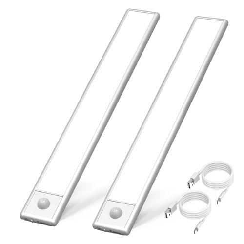 DIVANC LED Motion Sensor Cabinet Light,Under Counter Closet Lighting,Wireless USB Rechargeable Kitchen Night Lights,Battery Powered Operated Light,51-LED Light for Wardrobe,Closets,Cabinet (2 Pack)