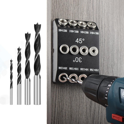 Drill Jig for Angled Holes with 4 Drill Bits-Portable Aluminum Drill Guide for Straight Holes 30 45 90 Degrees Durable Drilling Jig for Cable Railing (Drill Guide with 4 Drill Bits)