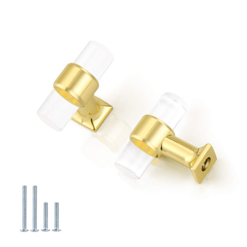10 Pack |Clear Cabinet Knob Crystal Drawer Knob Gold,Kitchen Cabinet Pull Lucite Drawer Pull Crystal Cabinet Handle, Polished Brass Drawer Pulls