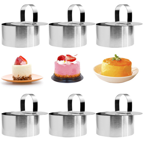 6 Pieces Round Cake Ring Mold, 3 inch Stainless Steel Mousse Mould, Mini Pancake Pastry Dessert Baking Ring Mold