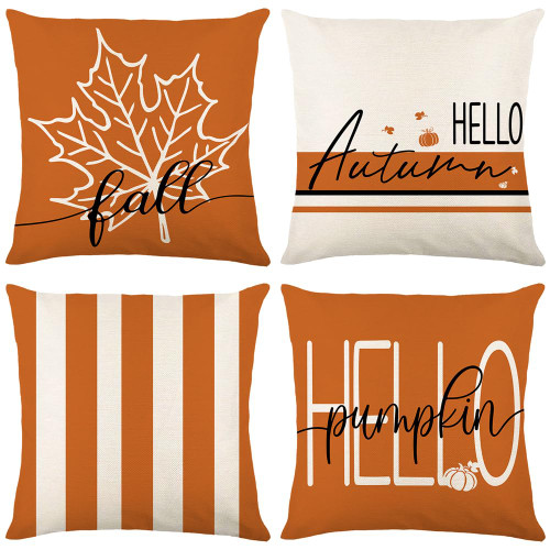 GAONINI Fall Pillow Covers 18x18 Set of 4, Fall Decor Fall Pillows Decorative Throw Pillow Covers Outdoor, Orange Hello Pumpkin Autumn Pillow Cases Thanksgiving Fall Decorations for Home Porch Q09