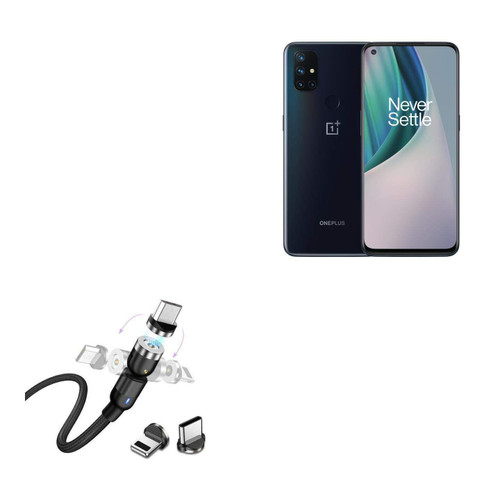 BoxWave Cable Compatible with OnePlus Nord N10 5G - MagnetoSnap AllCharge Cable, Magnet Charging Cable USB Type-C Micro USB for OnePlus Nord N10 5G - Jet Black